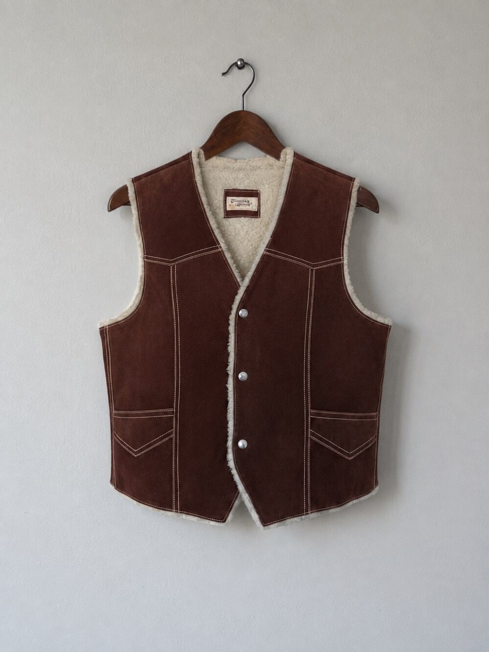 Vintage 1970s Western Genuine Leather Shearling Vest